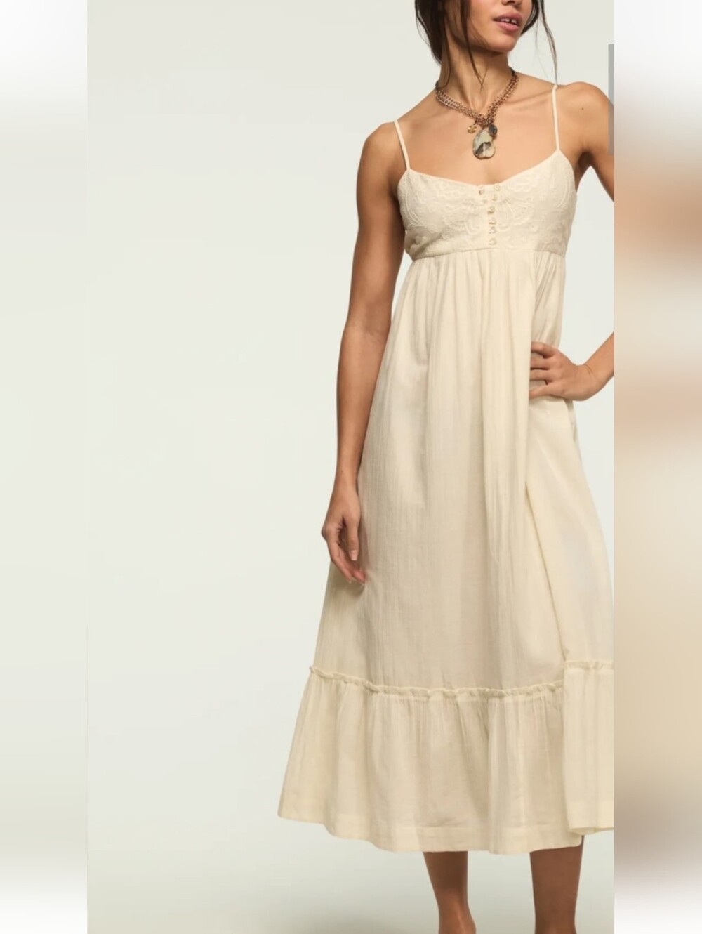 Lucky Brand Embroidered Henley Midi Dress Size Medium